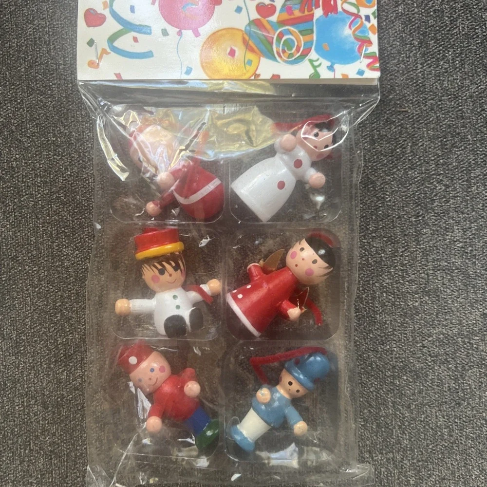 Bloom-Rite Christmas Ornaments Kids OS Multicolor Vintage 1987 Wooden 6pc Set